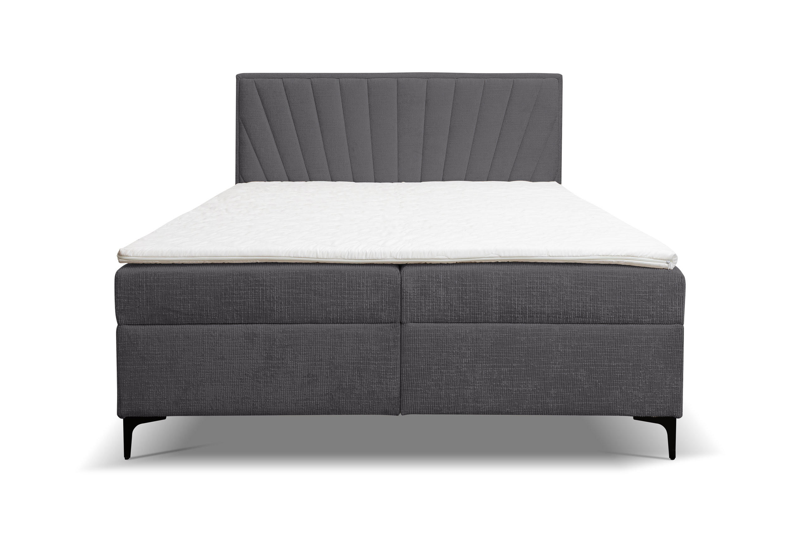 BOXBETT Cimone mit 2 Bettkästen, Maße: 140x200 cm, Farbe: Dunkelgrau, Velourstoff, mit Bonell-Matratze inkl. Topper - Dunkelgrau, Holz/Kunststoff (140/200cm) - VENASI MÖBEL