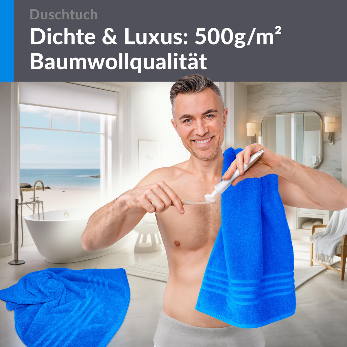DUSCHTUCH London Karibik Blau 2er Set 70x140 - Hellblau, Textil (70/140cm) - Lashuma