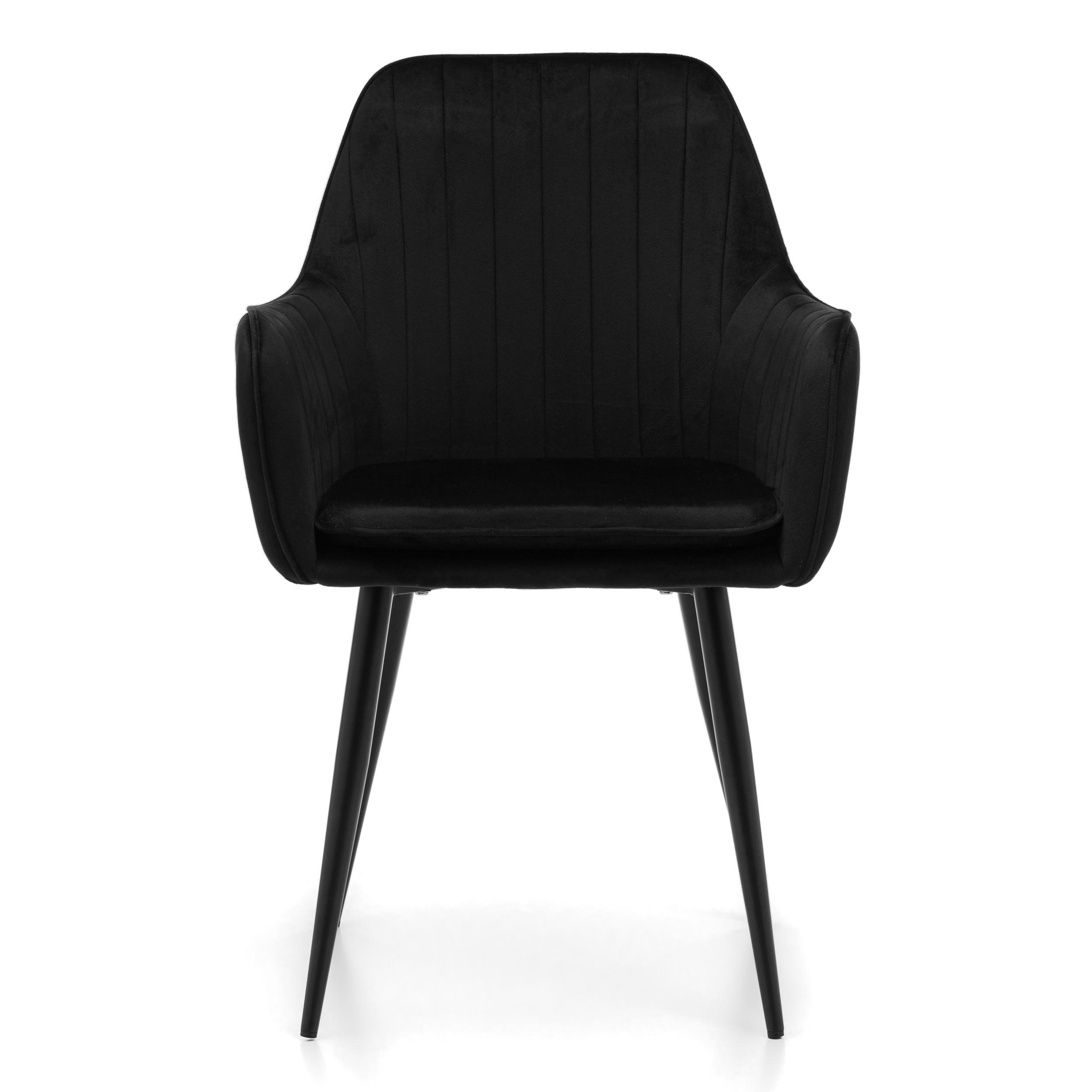 STUHL EMILIA gepolstert mit Steppung - schwarz - Samt Velours - Schwarz, Textil/Metall (58/90/58cm) - NEW HOME