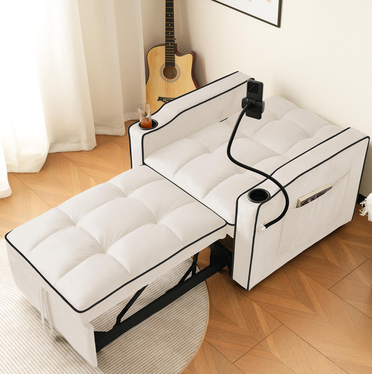 SCHLAFSESSEL 3-in-1 ausziehbar 83x167x76 cm Samt Beige - Beige, Metall (167/76/83cm) - Meubliv