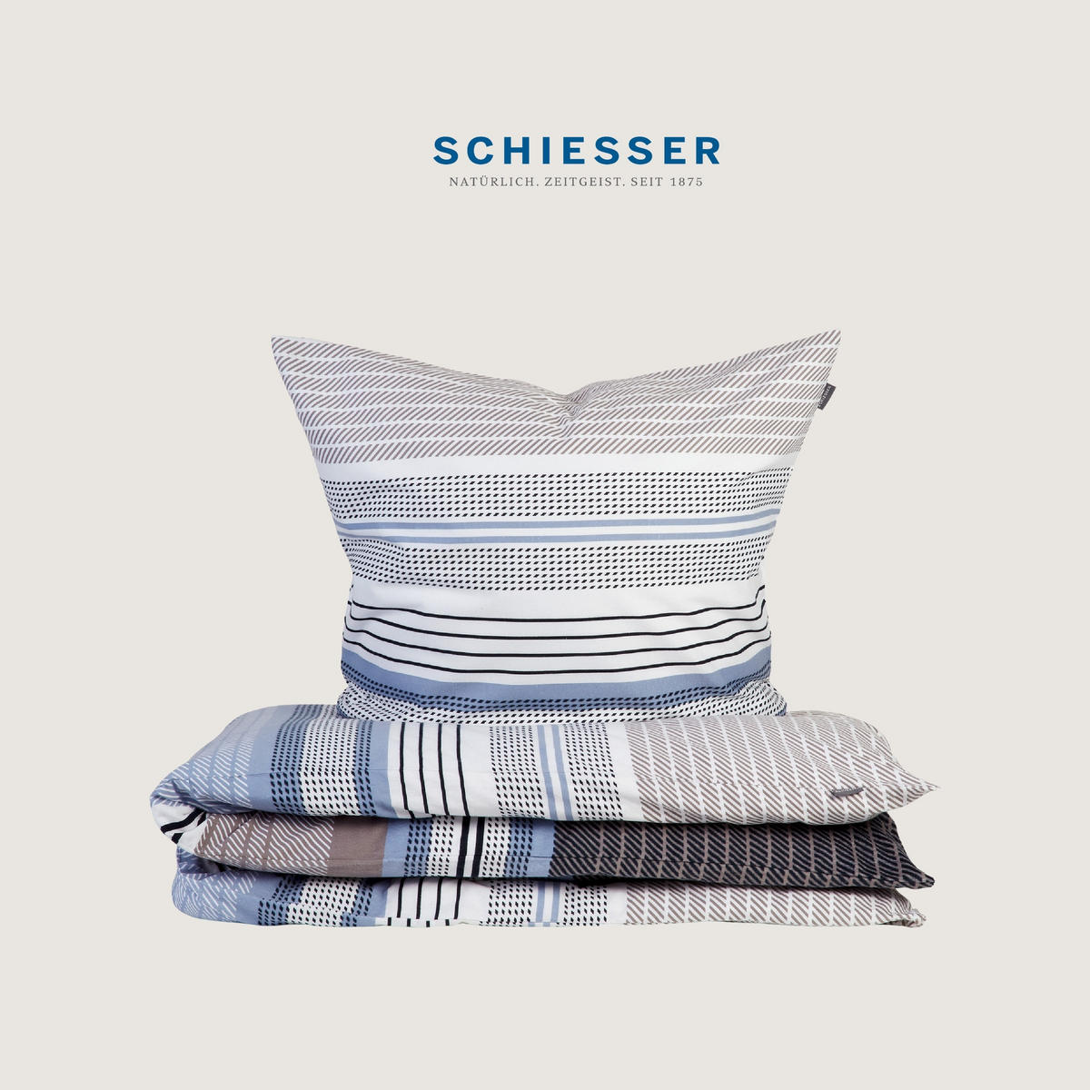 BETTWÄSCHESET Pino - Feinbiber - 2-teilig - 135 x 200 cm - Grau-Hellblau - Hellblau, Textil (135/200cm) - SCHIESSER
