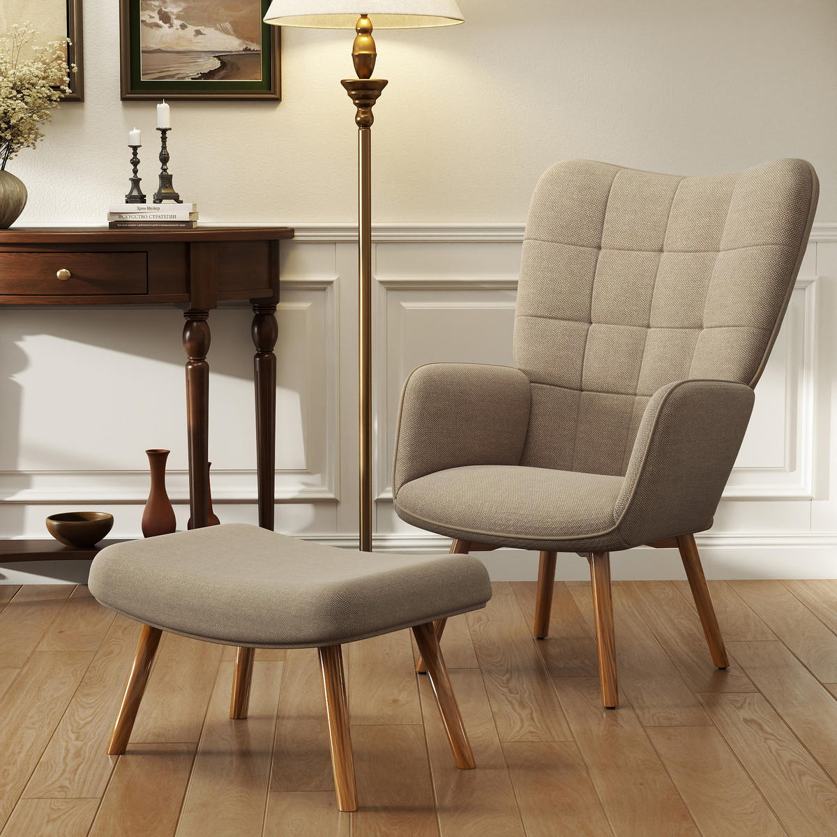 AKZENTSESSEL mit Hocker, Hellbraun - Beige, Textil (80/101/72cm) - furnicato