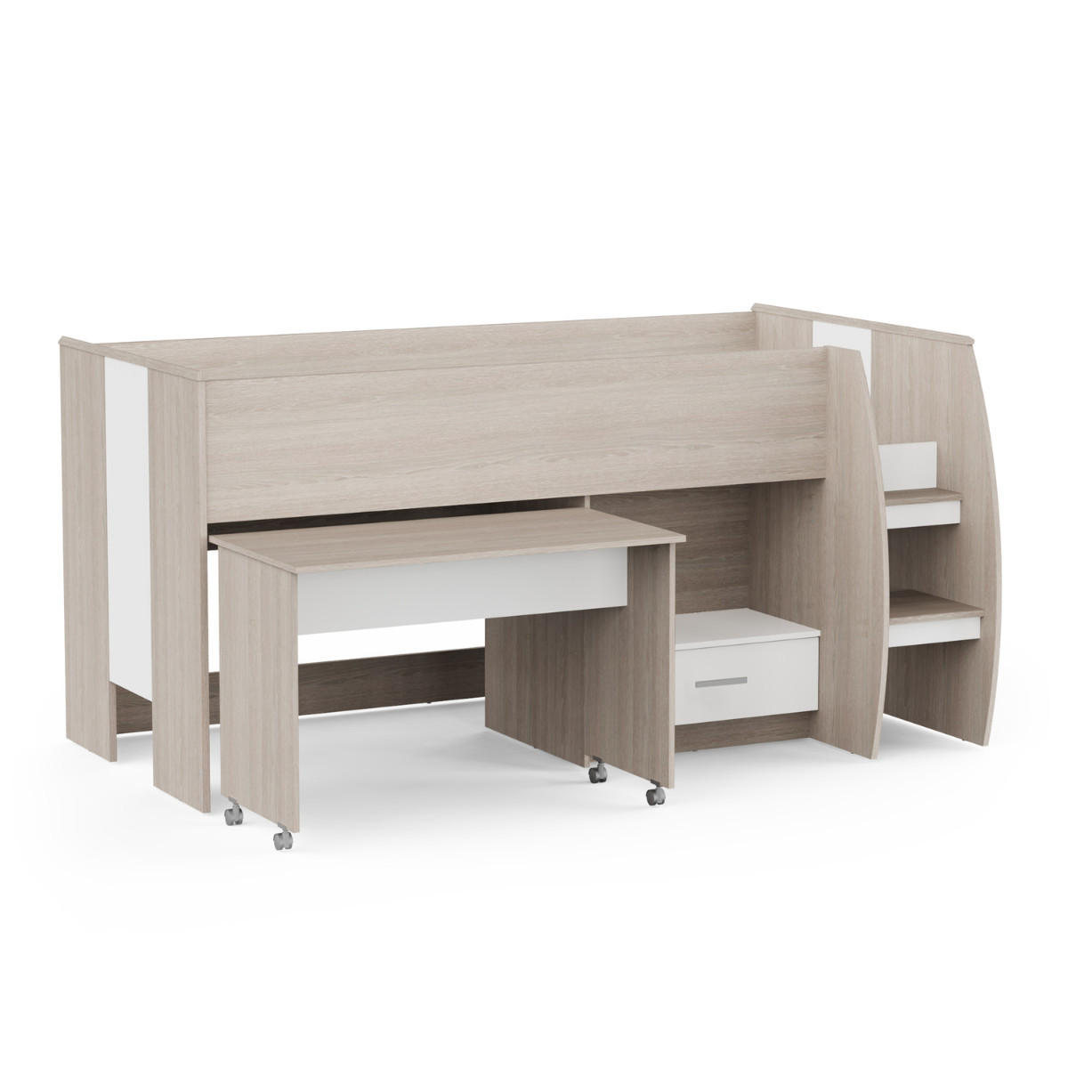 KOMBIBETT mit Schreibtisch 90x200 cm Lattenrost inklusive - nano 120,9/204,5/103,3 cm - Apfelbaumfarben, Holzwerkstoff - Calicosy