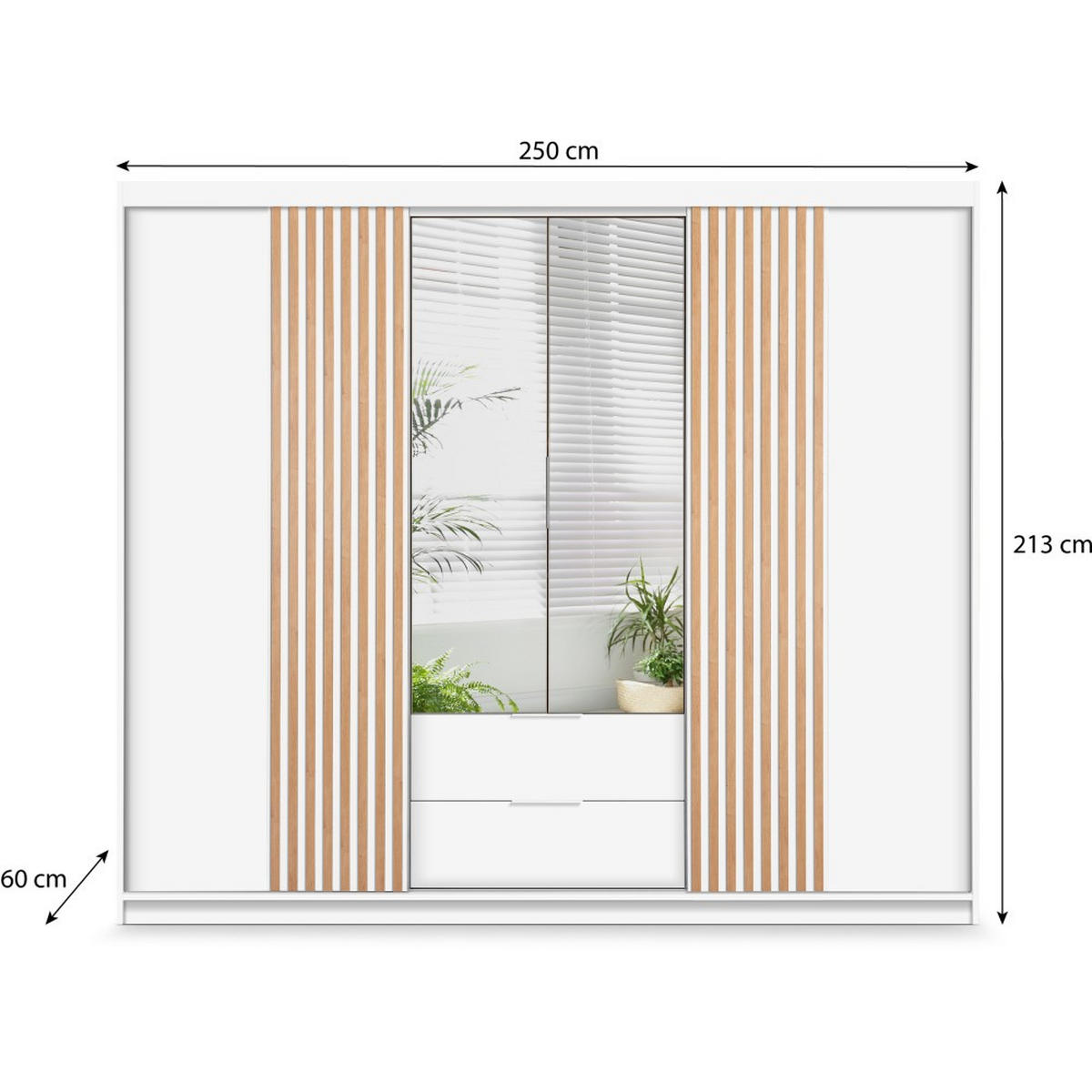 DREHTÜRENSCHRANK Madero mit Spiegel und 2 Schubladen, 250 cm, Weiß - Weiß, Holzwerkstoff (250/213/60cm) - Beautysofa