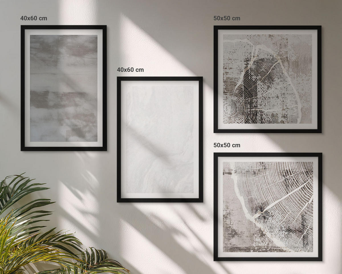 BILDER SET 4er Set - 50x50 cm & 40x60 cm Schwarzer Rahmen - Abstrakte moderne Formen - Schwarz, Kunststoff (50/50cm) - TULUP