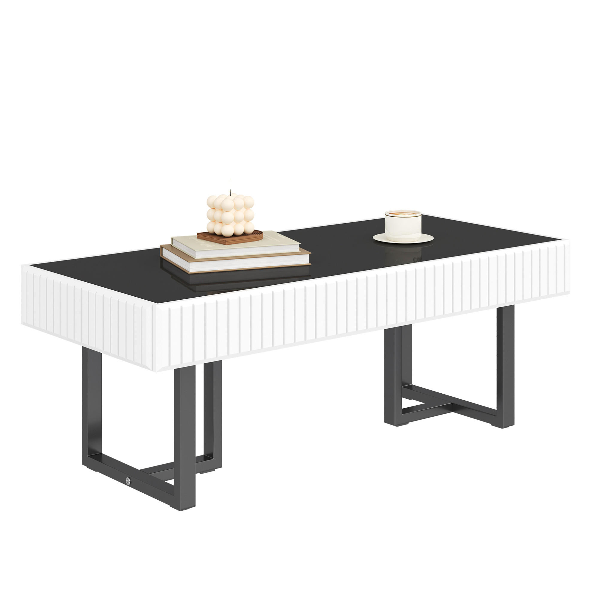 COUCHTISCH 110/50.5/41 cm in Schwarz-Weiß aus MDF und Spanplatte mit hochglänzender Tischplatte - Schwarz, Holzwerkstoff (110/50.5/41cm) - OKMYHOME