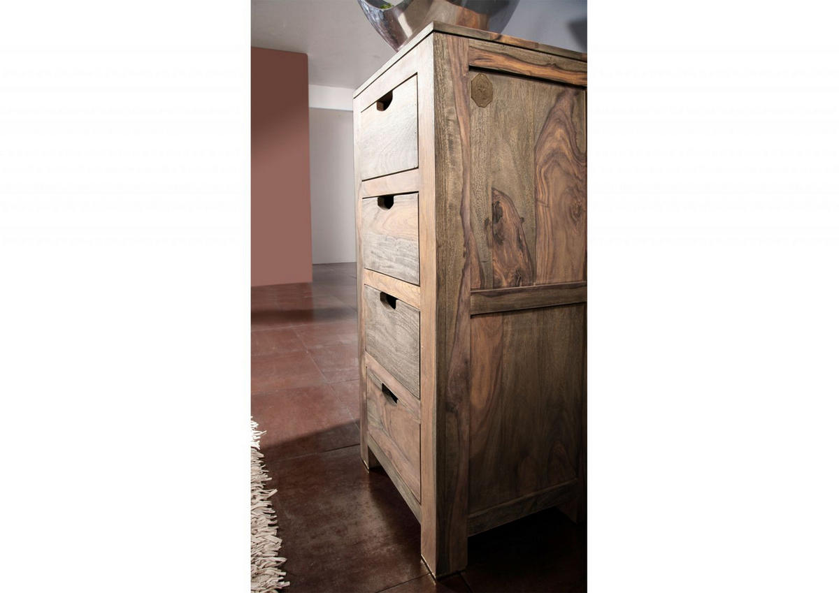 KOMMODE Sheesham 45x40x100 grau geölt NATURE GREY #54 - Grau, Holz (45/100/40cm) - Massivmoebel24