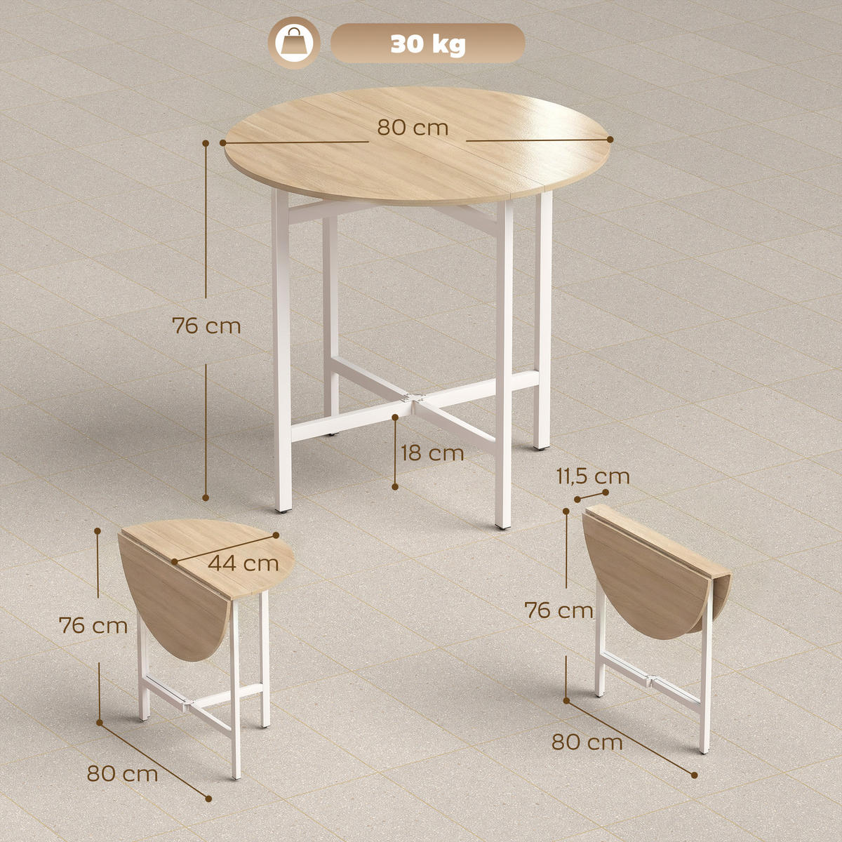 ESSTISCH Naturholz 1 Stück - Beige, Naturmaterialien (80/80/76cm) - GiPP