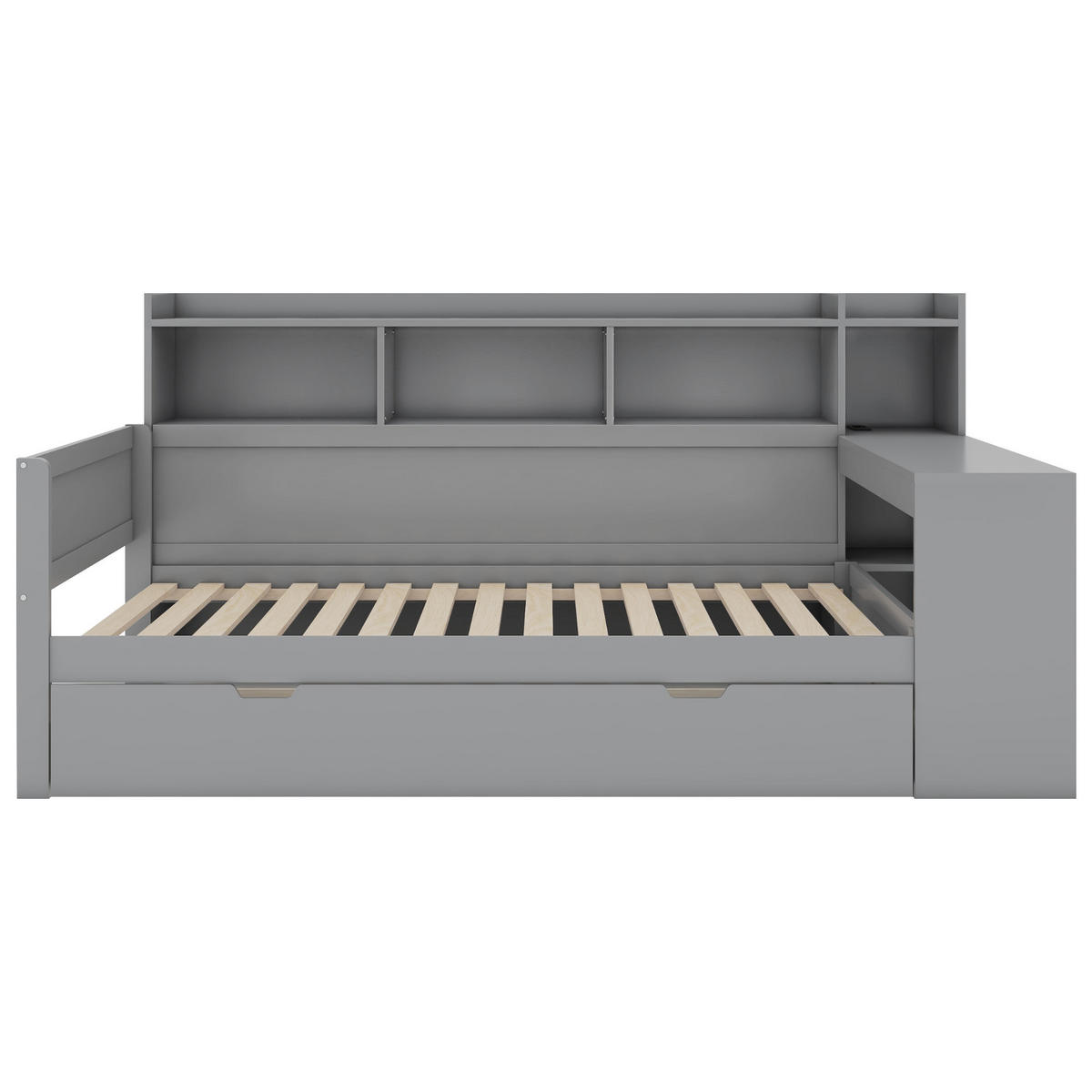 SCHLAFSOFA 90x200cm Grau Spanplatte Nachttischablage Schreibtisch USB - Grau, Holz (90/200cm) - FLIEKS