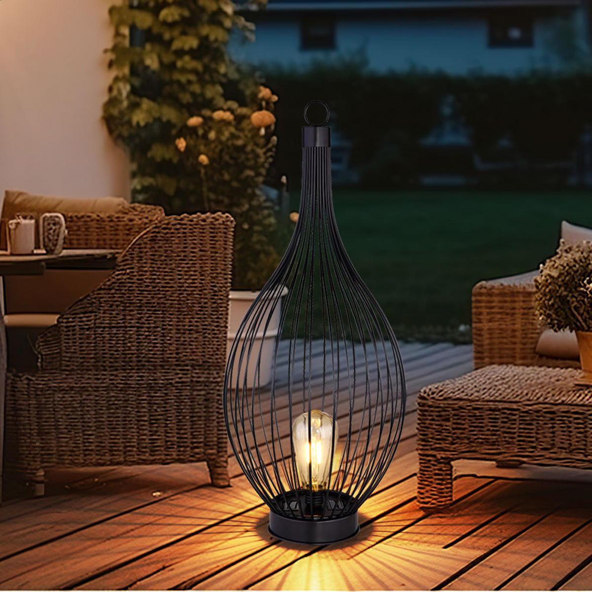 LED AUSSENLEUCHTE Metall Schwarz Amber Warmweiß - Schwarz, Metall (25/25/57cm) - Globo Lighting