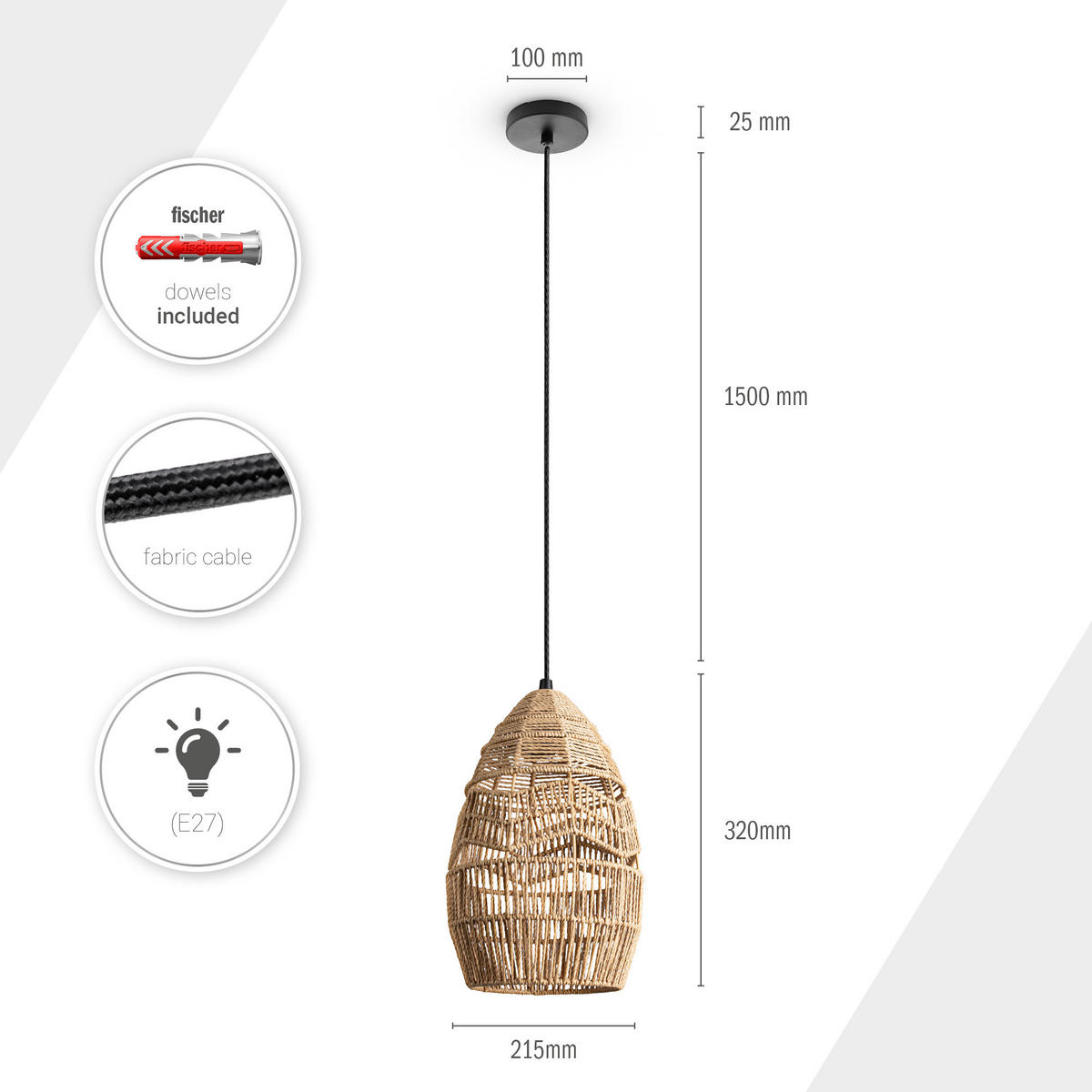 PENDELLEUCHTE Villa S - Beige/Schwarz, Metall (30/30/35cm) - Paco Home