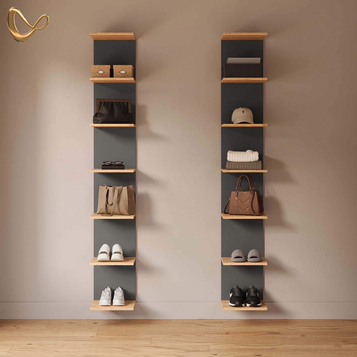 WANDREGAL Vesuvio Anthrazit 30 x 190 cm 2er Set - Anthrazit, Holzwerkstoff (30/190/28cm) - Livinity®