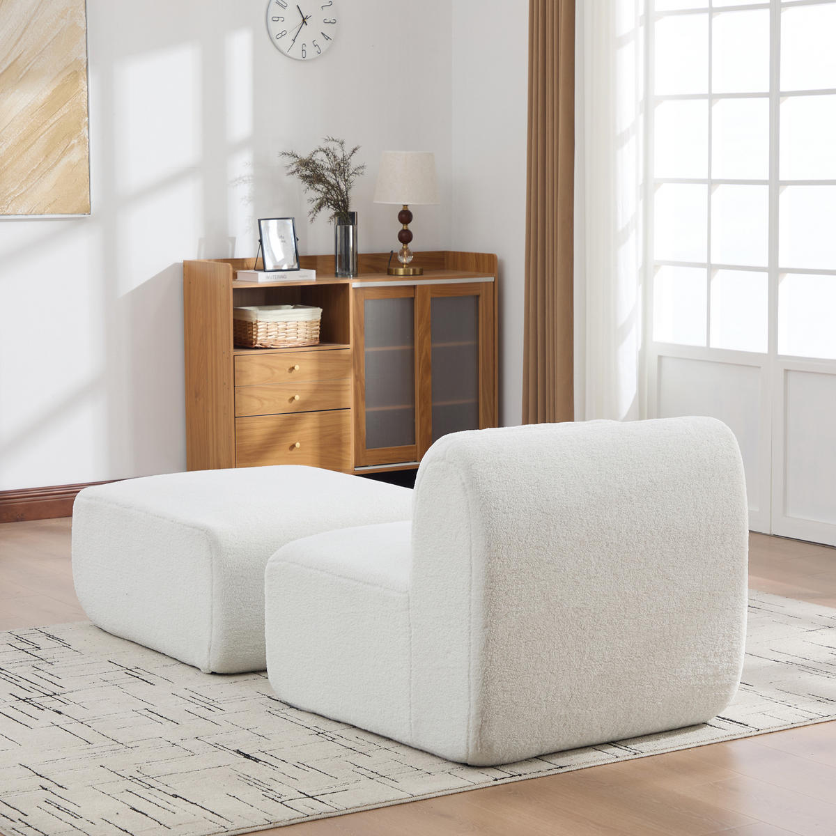 SESSEL DE-35154 mit Hocker Ivory - Creme, Textil (177/71/79cm) - ComfortXL