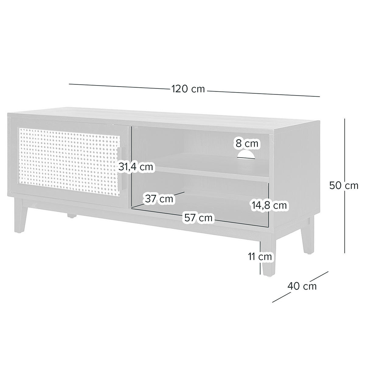 TV-LOWBOARD mit 1 Tür - Natur / Eiche Schwarz - Wiener Geflecht / Echtholzfurnier - Eichefarben/Schwarz, Eichenholz/Naturmaterialen (120/50/40cm) - home24