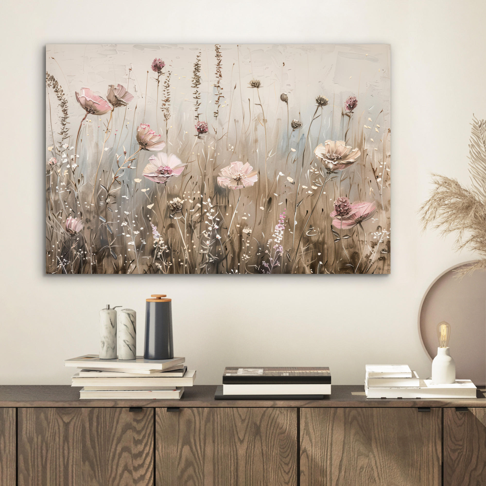 METALLBILD Blumen - Rosa - Modern - Beige 60x40 cm - Beige, Metall (60/40cm) - MuchoWow
