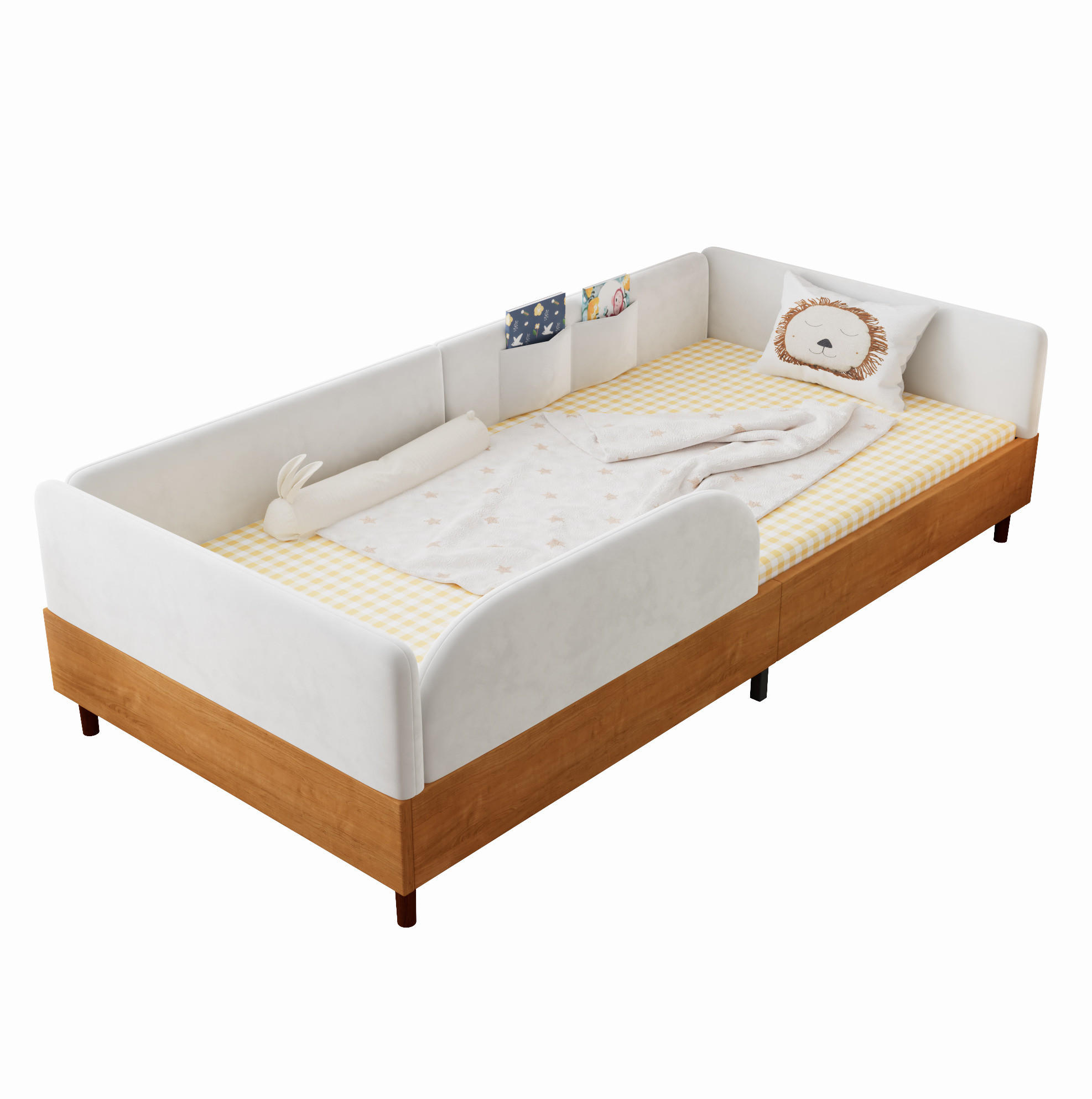 POLSTERBETT 90/200 cm Weiß/Natur aus Samt mit 2 Stautaschen - Naturfarben, Textil (90/200cm) - OKMYHOME