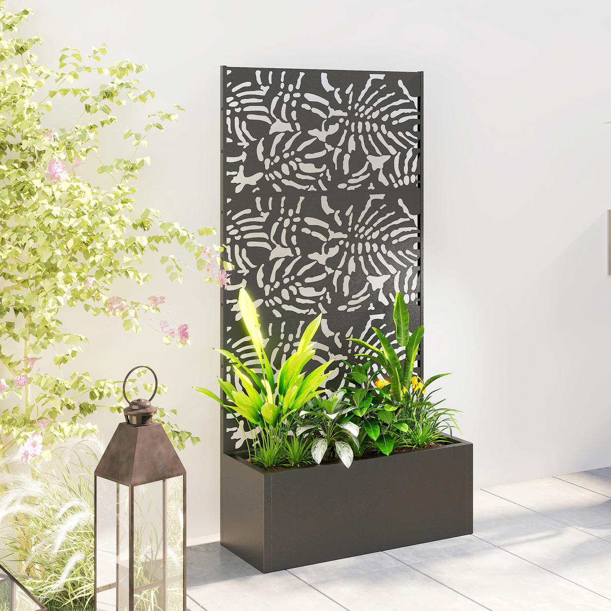 HOCHBEET DE-12277 2-in-1 mit Sichtschutz, 90/37,5/180 cm Schwarz - Schwarz, Metall (90/180/37.5cm) - ComfortXL