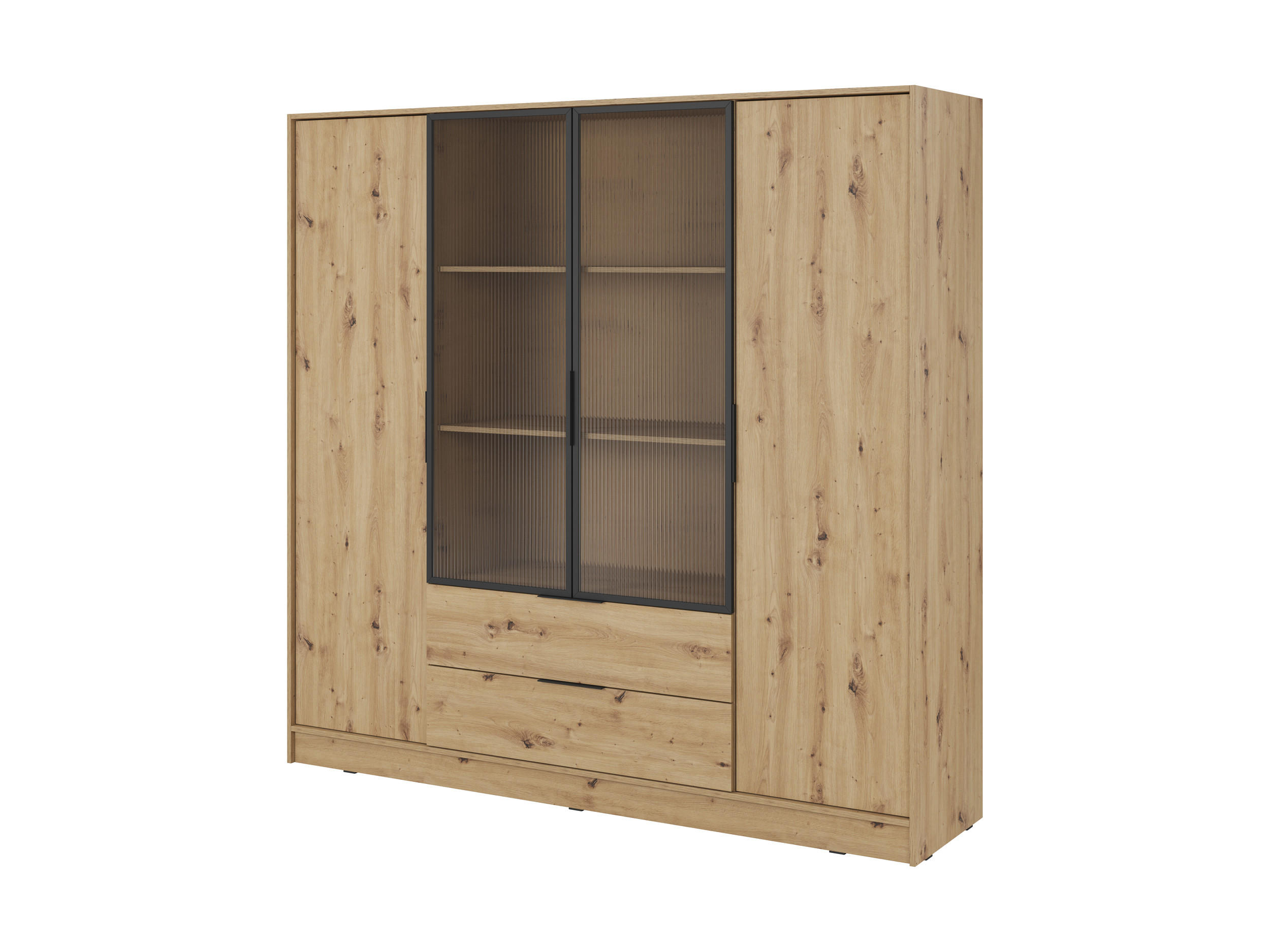 DREHTÜRENSCHRANK - Sevia Eiche Artisan – mit Vitrine in der Mitte - Eiche Artisan, Holzwerkstoff (206/200/51cm) - Möblo