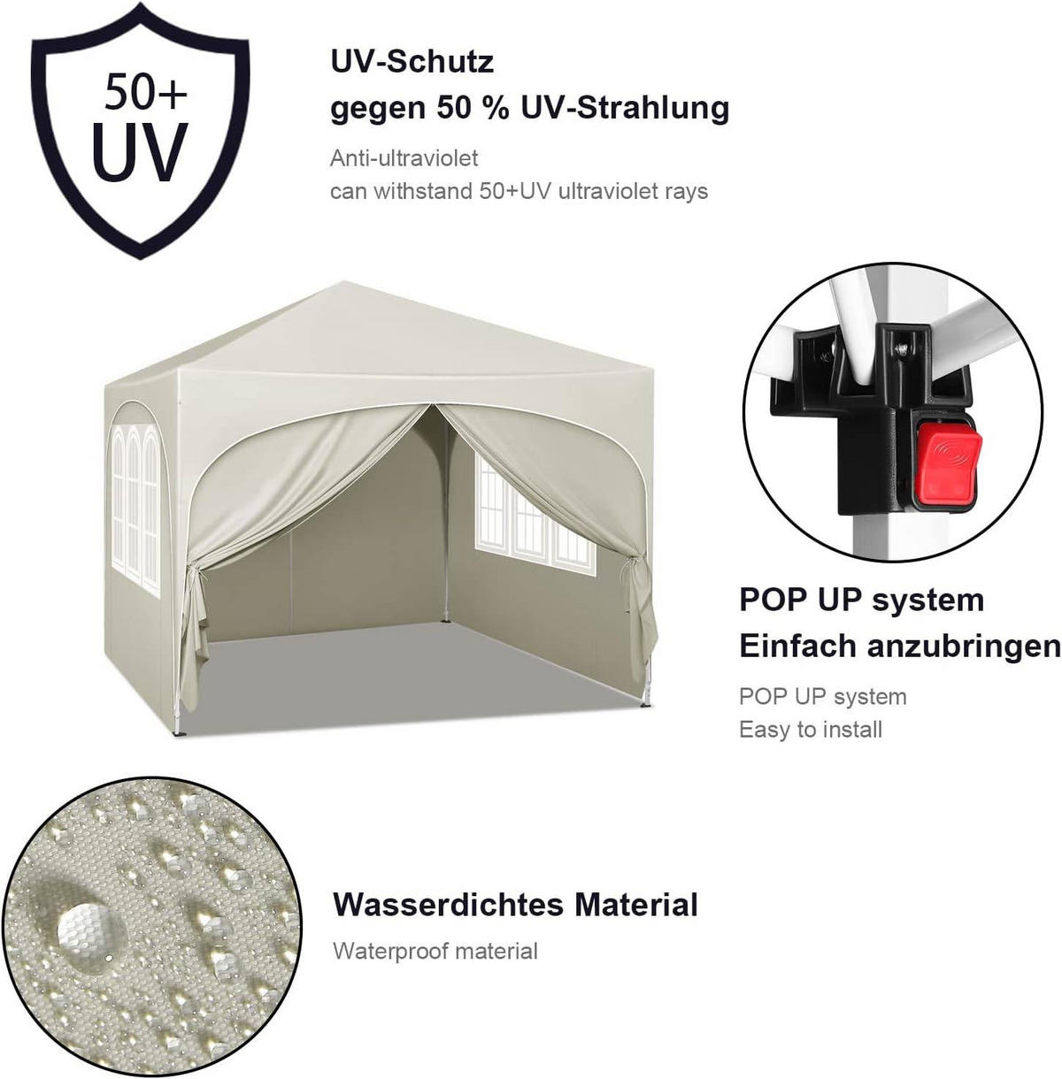 PAVILLON, Faltpavillon 3x3 m, mit 4 Seitenwänden, Grau - Beige, Metall (300/260/300cm) - Woltu