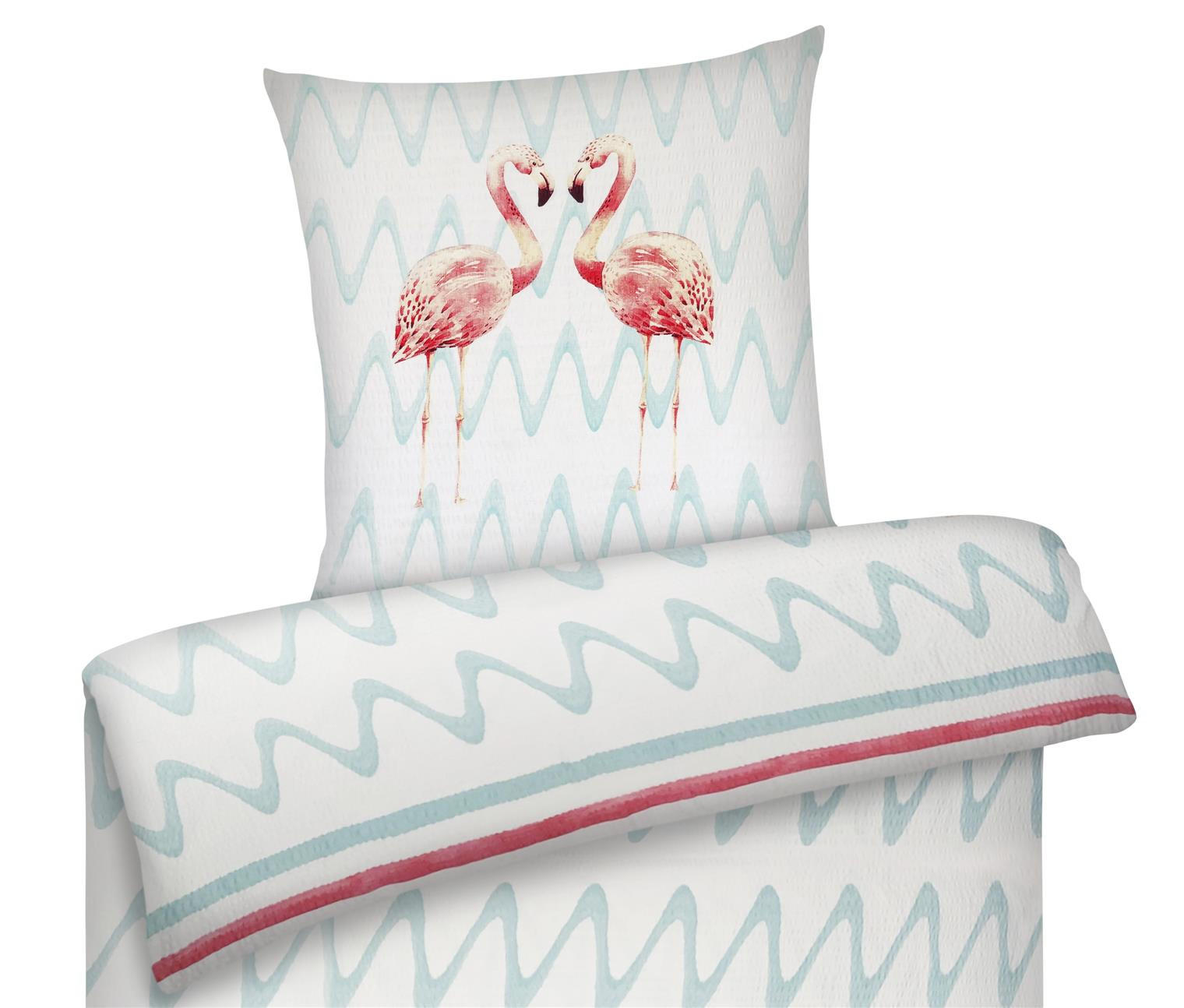 SEERSUCKER-BETTWÄSCHE 135x200 Flamingo Sommer Bettbezug Bügelfrei aus 100% Baumwolle, Bettbezüge Tier Muster - Multicolor, Textil (135/200cm) - Carpe Sonno