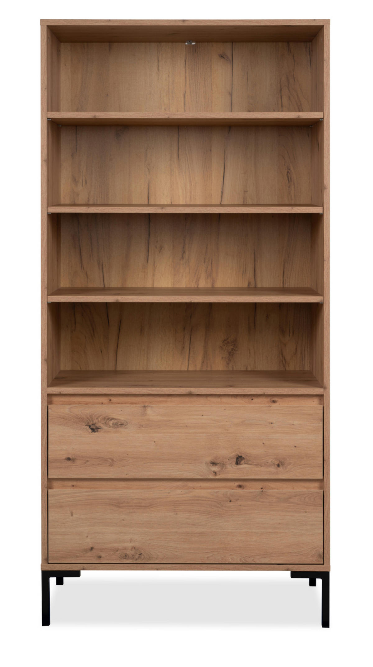 REGALSCHRANK Eiche Artisan 78 cm, Regal mit 2 Schubladen - Schwarz/Eiche Artisan, Holzwerkstoff/Metall (77.5/165/40cm) - Furn.Design