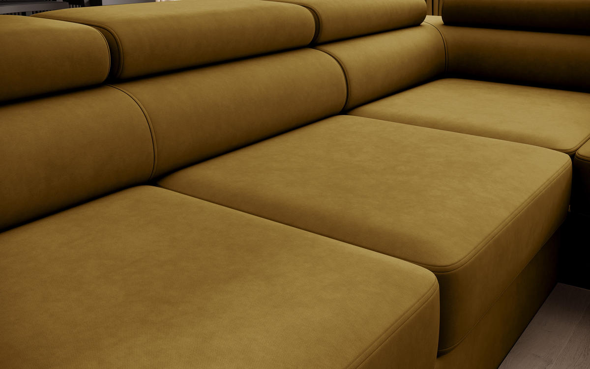 ECKSOFA U-Form PRIAM U Rechts mit Schlaffunktion 126x270 Velours Honig - Schwarz/Honig, Holz/Textil (203/91/350cm) - Muffo