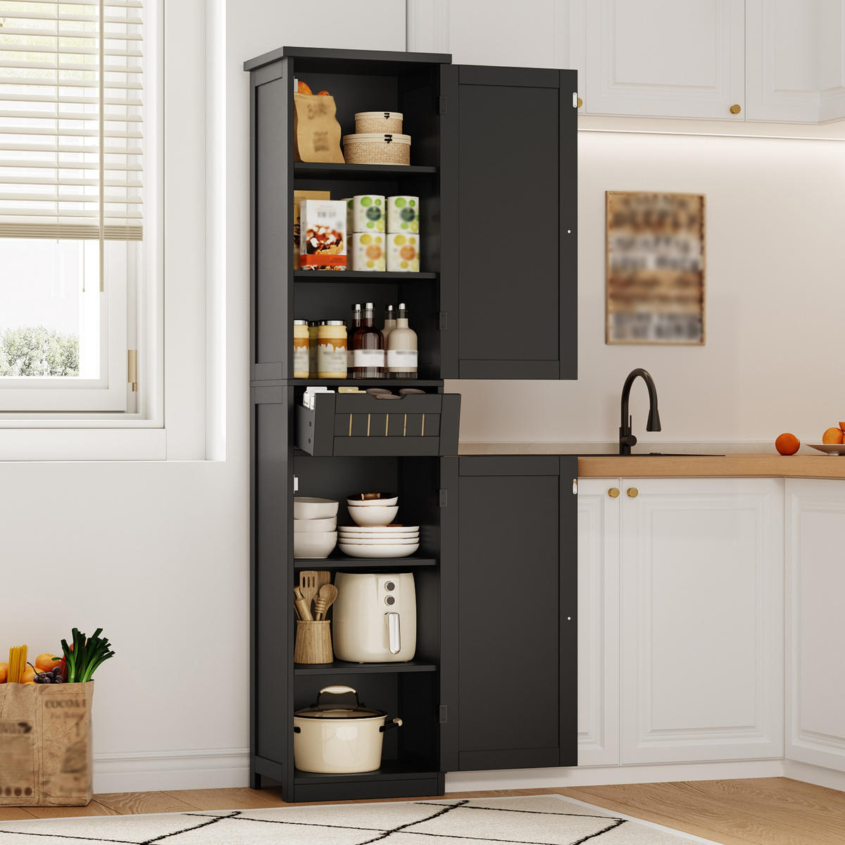 GESCHIRRSCHRANK 170 cm MDF Schwarz mit 2 Türen und verstellbaren Böden - Schwarz, Holzwerkstoff (30/170/40cm) - Korfee