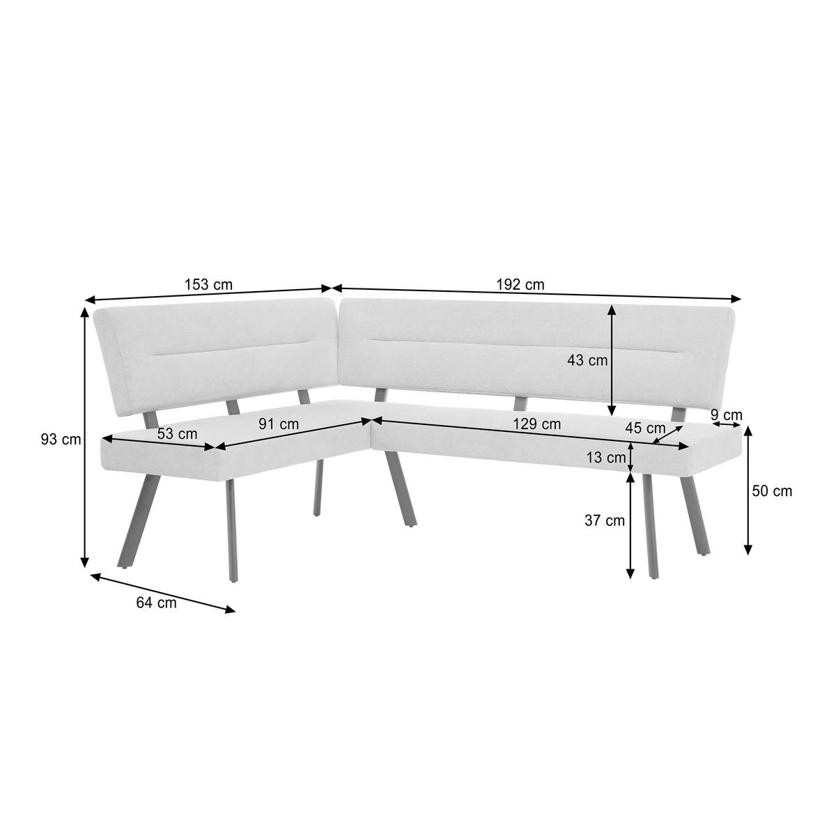 ECKBANK Zerra 192x153 cm, mit Metallbeinen, Curio-Stoff, Beige - Beige/Schwarz, Metall (192/153cm) - Beautysofa