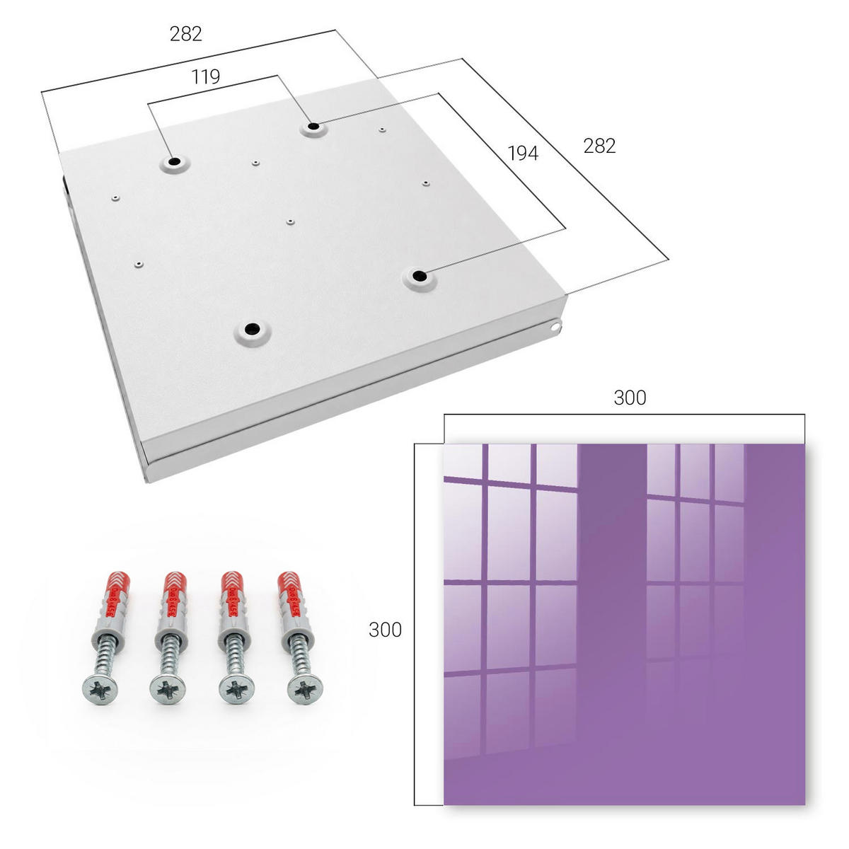 SCHLÜSSELBOX Weiß 30x30 cm – Türöffnung nach rechts - Violett - Lila, Metall (30/30/5cm) - TULUP