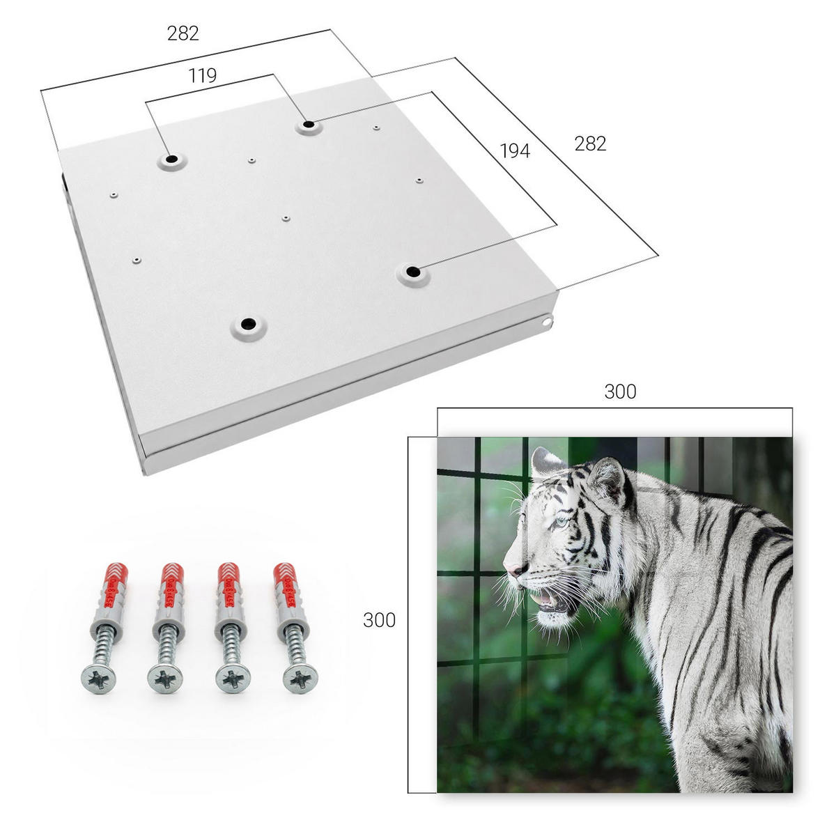 SCHLÜSSELBOX Weiß 30x30 cm – Türöffnung nach rechts - Weißer Tiger - Weiß, Metall (30/30/5cm) - TULUP