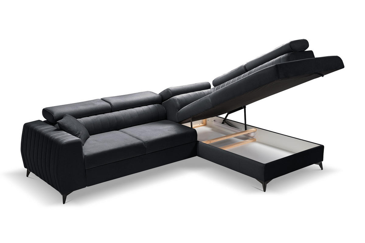 ECKSOFA PIERO L Rechts mit Schlaffunktion 195x125 Velours Dunkelgrau - Dunkelgrau/Schwarz, Holz/Textil (203/268cm) - Muffo