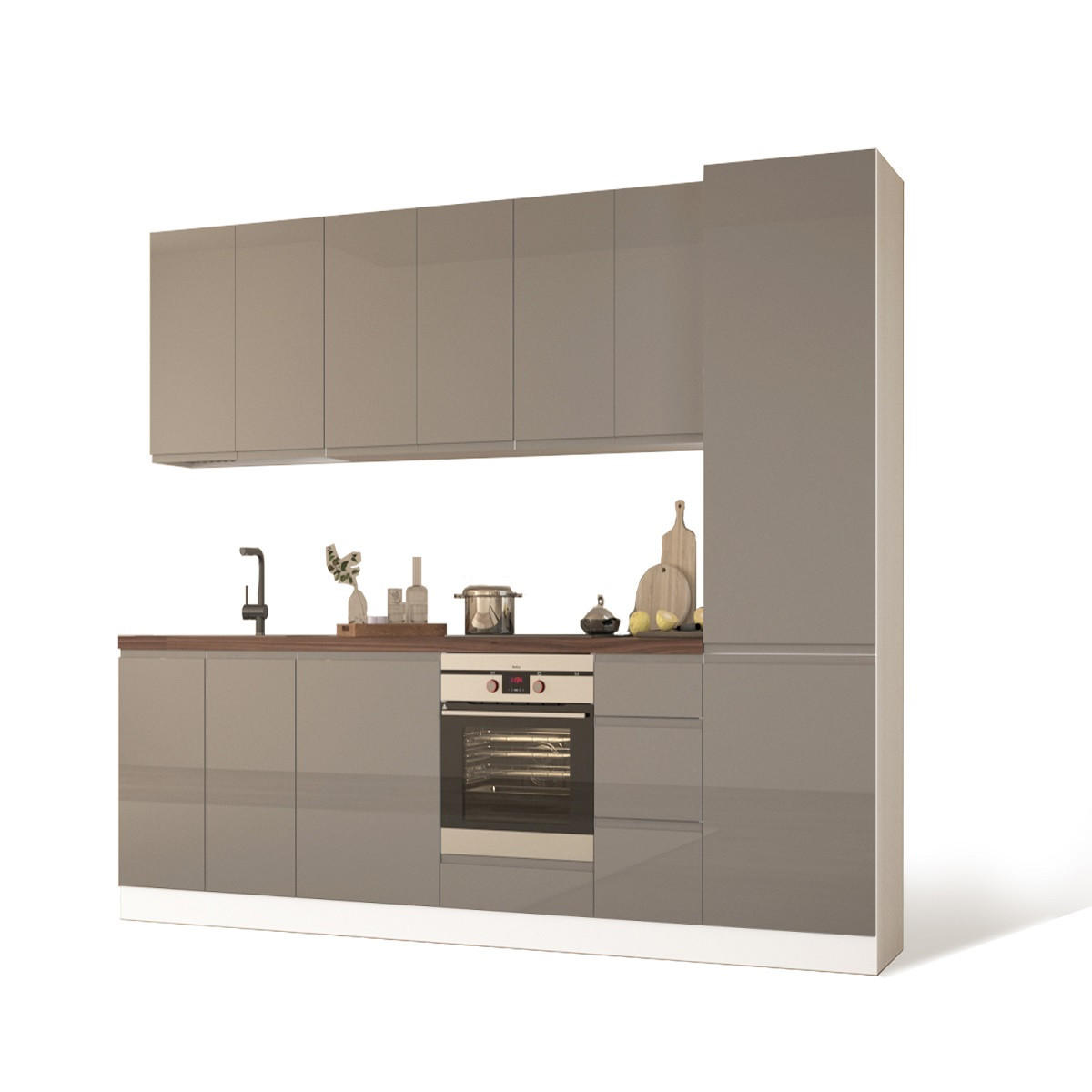 KÜCHENZEILE 300 cm - Aspen KA5-M300 - in Grau/Hochglanz - Grau, Holz (300/212/58cm)