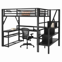 HOCHBETT mit Schreibtisch 140x200 cm Metall MDF Schwarz - Schwarz, Metall (140/200cm) - Meubliv