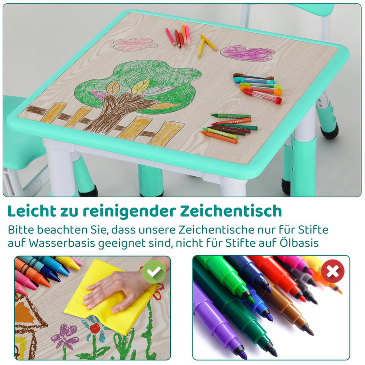 KINDERSITZGRUPPE Türkis Höhenverstellbar - Grün, Kunststoff (60/48/60cm) - Bextsrack