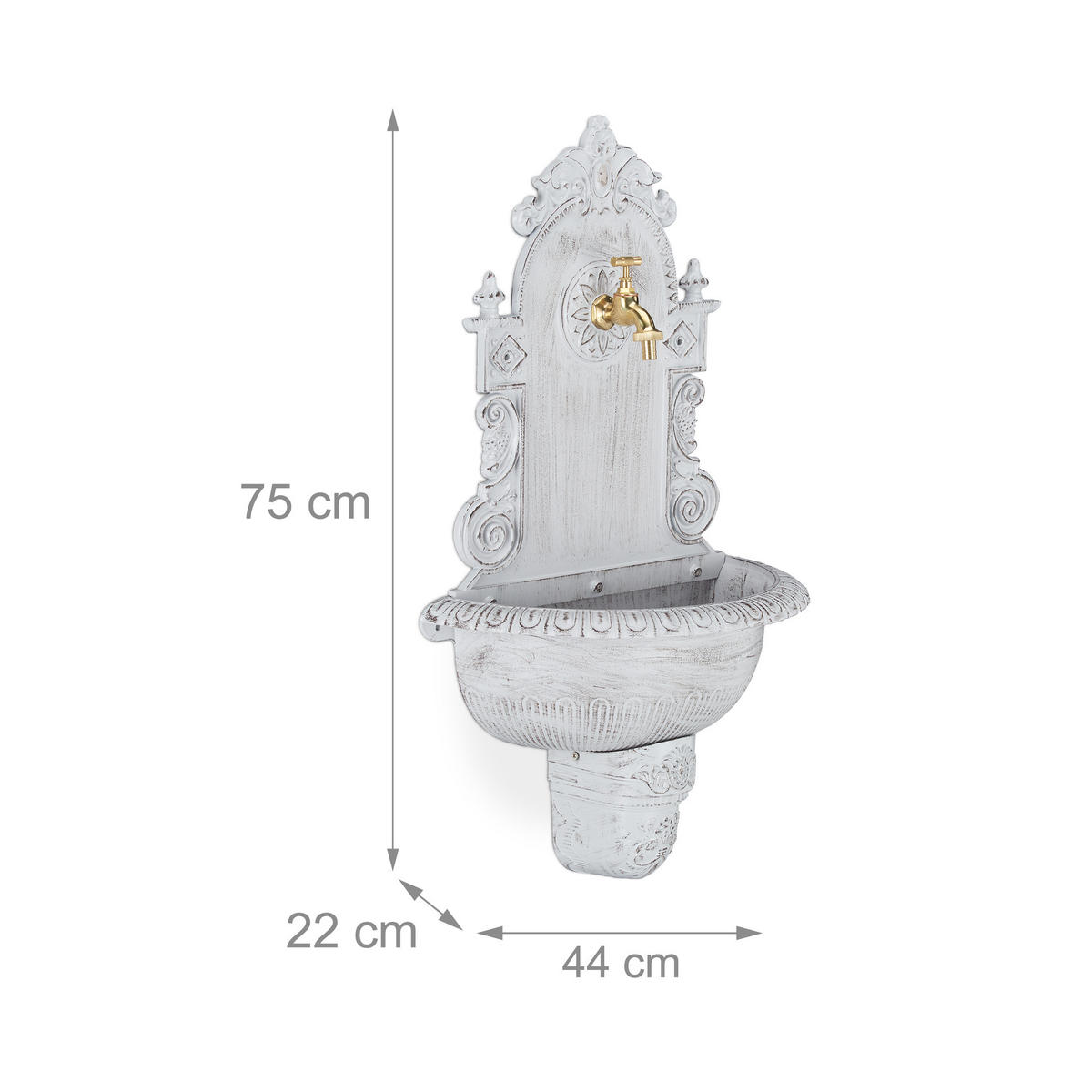 WANDBRUNNEN - Weiß, Metall (22/44/75cm) - Relaxdays