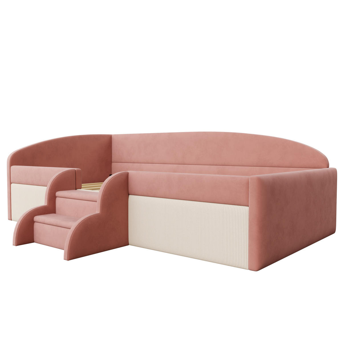 POLSTERBETT 90/190 cm aus Samt mit Stufen und Schutzbügel, Rosa/Weiß - Pink, Textil (90/190cm) - OKMYHOME