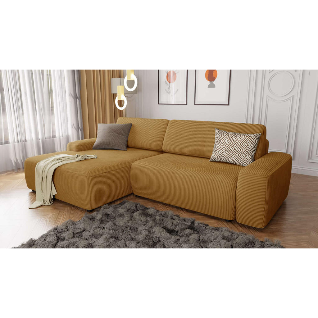 Thumbnail - S-Style Möbel Ecksofa, Honig, Textil, Echtholz,Buche, Birke, 5-Sitzer, Füllung: Silikon,Silikon,Polyetherschaumkern, Eck...