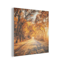 AKUSTIKPANEEL Wald - Herbst - Bäume - Waldweg - Natur 90x90 cm - Bernsteinfarben, Textil (90/0.9/90cm) - MuchoWow