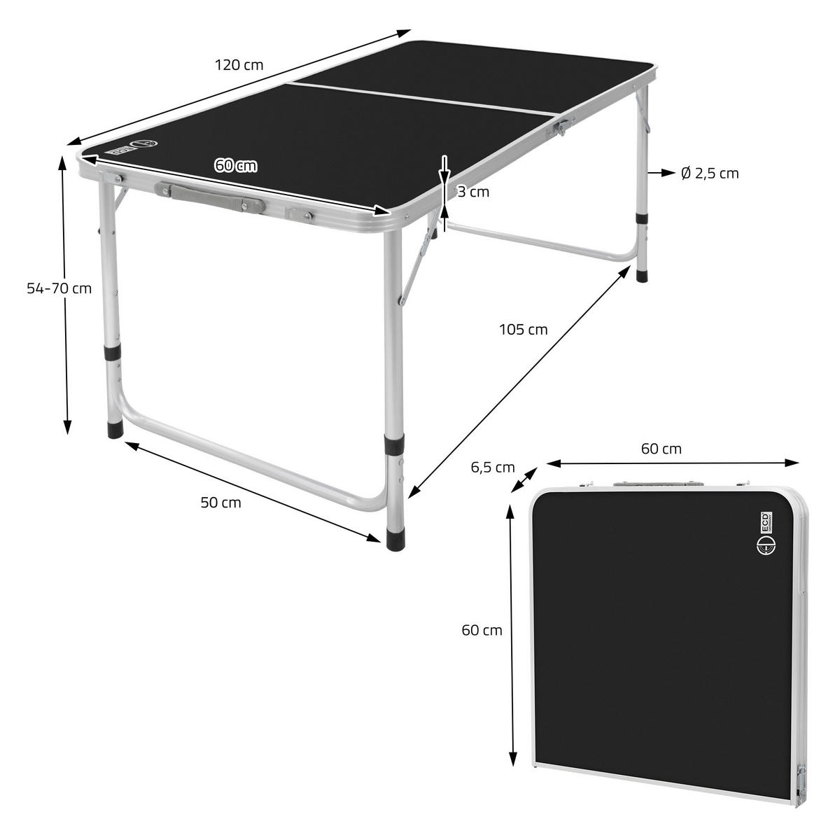 CAMPINGTISCH - Schwarz, Metall (120/60/70cm) - ECD-Germany