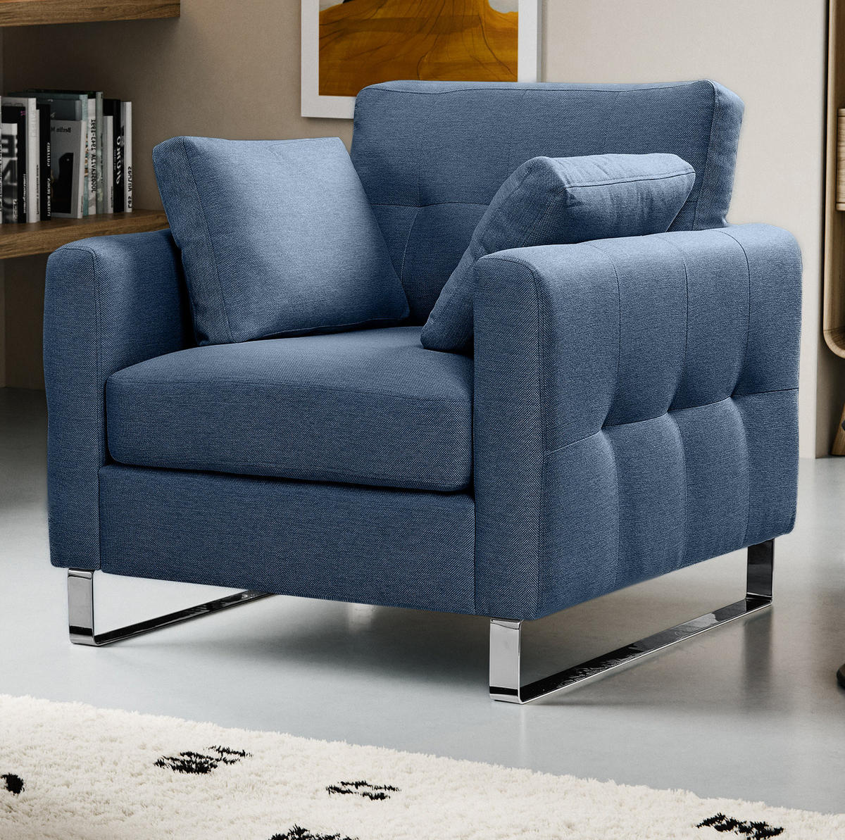 SESSEL blau Flachgewebe 93 x 94 cm, Clubsessel mit Steppoptik - Blau/Chromfarben, Holz/Textil (93/92/94cm) - Inn.Furn