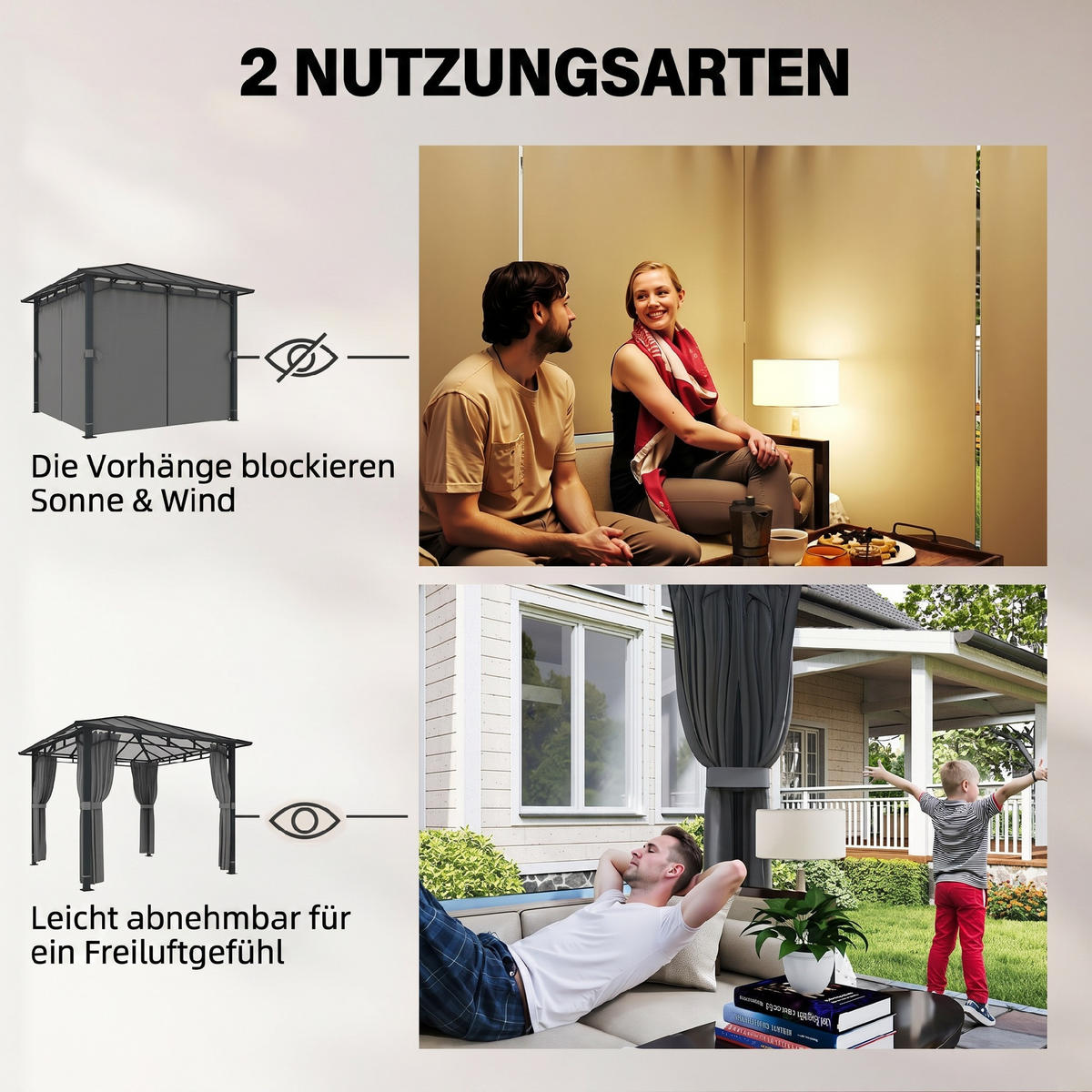 PAVILLON Metall Polycarbonat Dunkelgrau - Dunkelgrau, Textil/Metall (302/267/302cm) - Outsunny