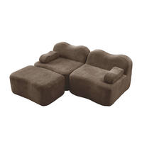 2-SITZER ECKSOFA Samt Braun mit Hocker - Braun, Textil (192/167cm) - WISHDOR