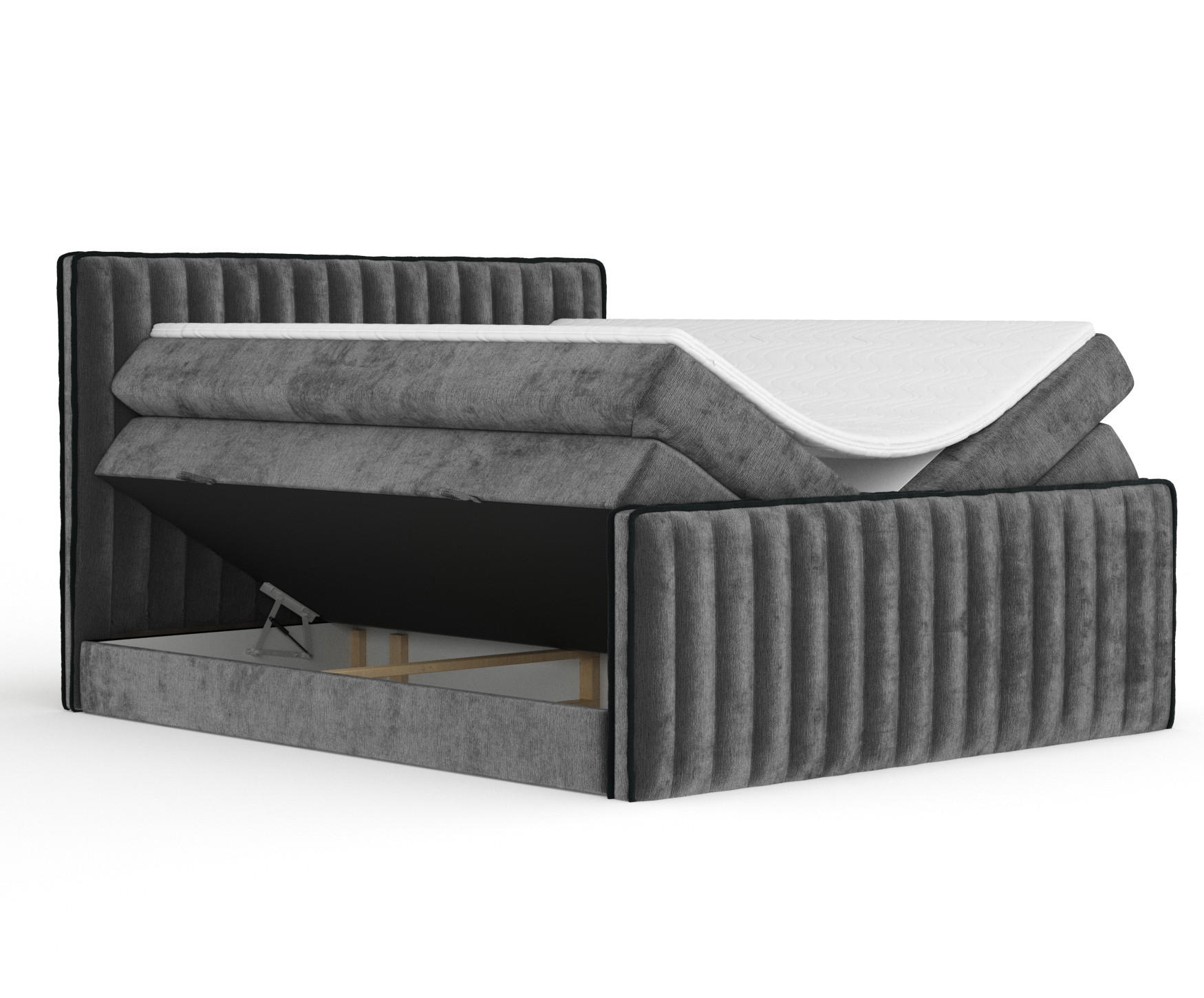 Thumbnail - Maison de Reve Boxspringbett, Anthrazit, Textil, Buche, Kiefer, H3 + H4, 7-Zonen, Höhe ca. 40 cm, 140x200 cm, Handmade i...