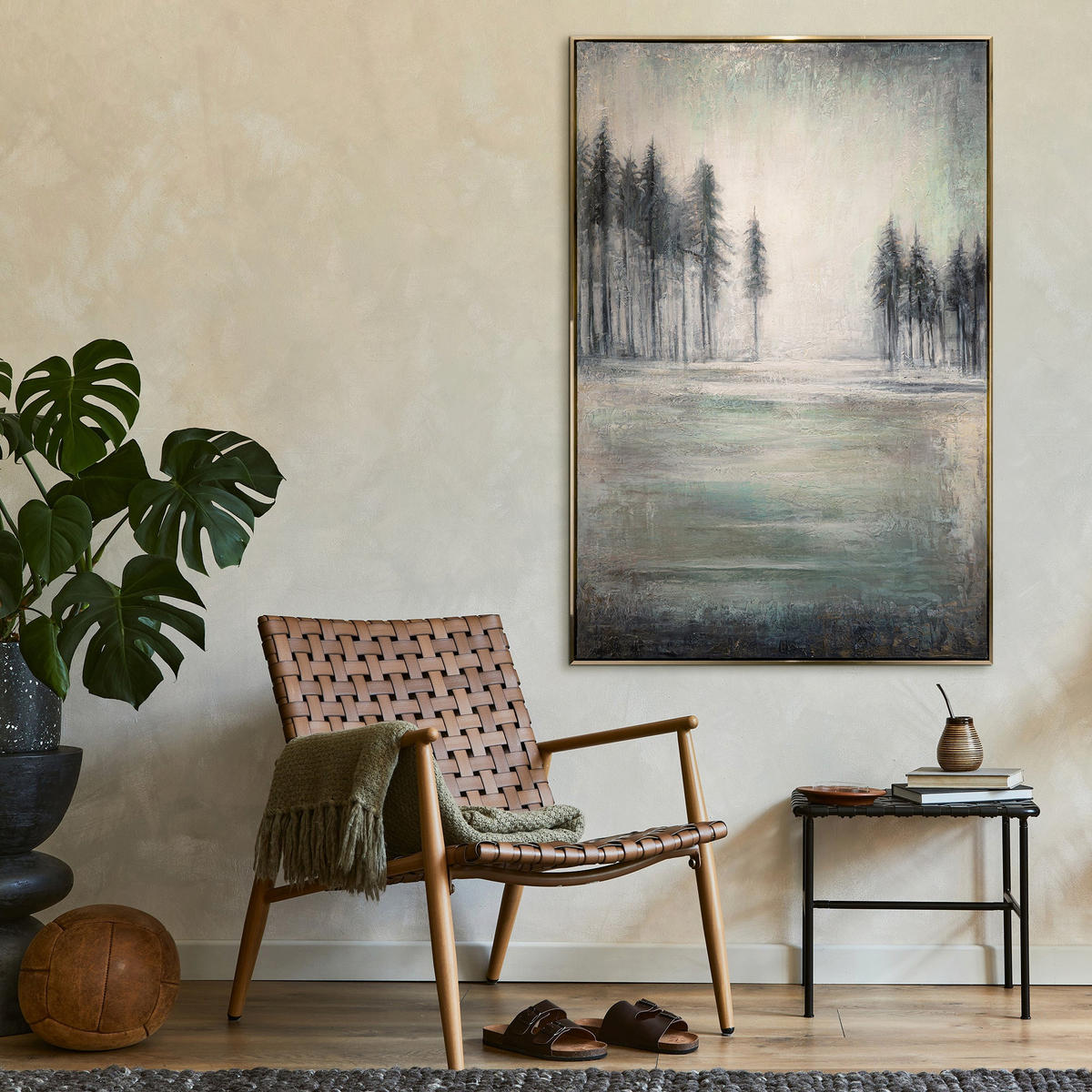 GEMÄLDE Heilender Wald Schattenfugenrahmen Gold 120x80 cm - Goldfarben, Holz (120/80cm) - YS-art gallery