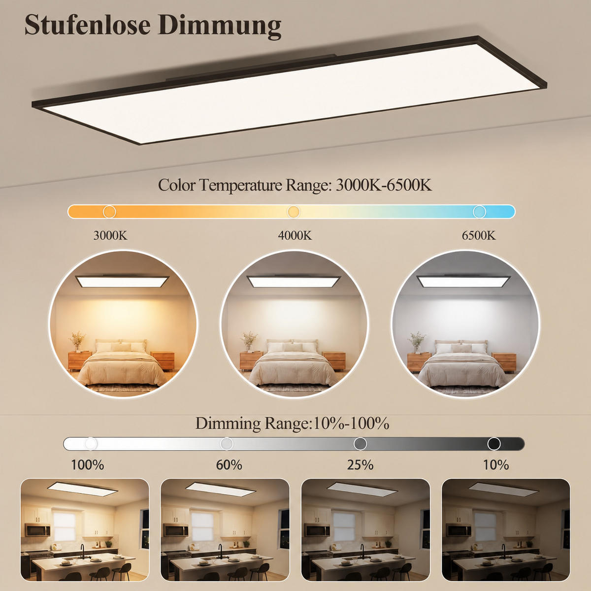 LED DECKENLEUCHTE Oryvnal 120/30/5 cm - Schwarz, Kunststoff/Metall (120/30/5cm) - ZMH