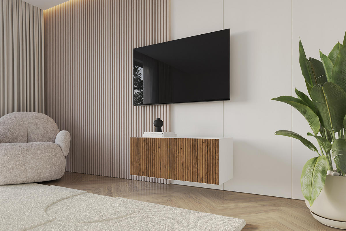 LOWBOARD NOA-2-W 100x40x41 cm - Weiß / Katania - Eiche Wotan, Holzwerkstoff (100/40/41cm) - ALTDECOR