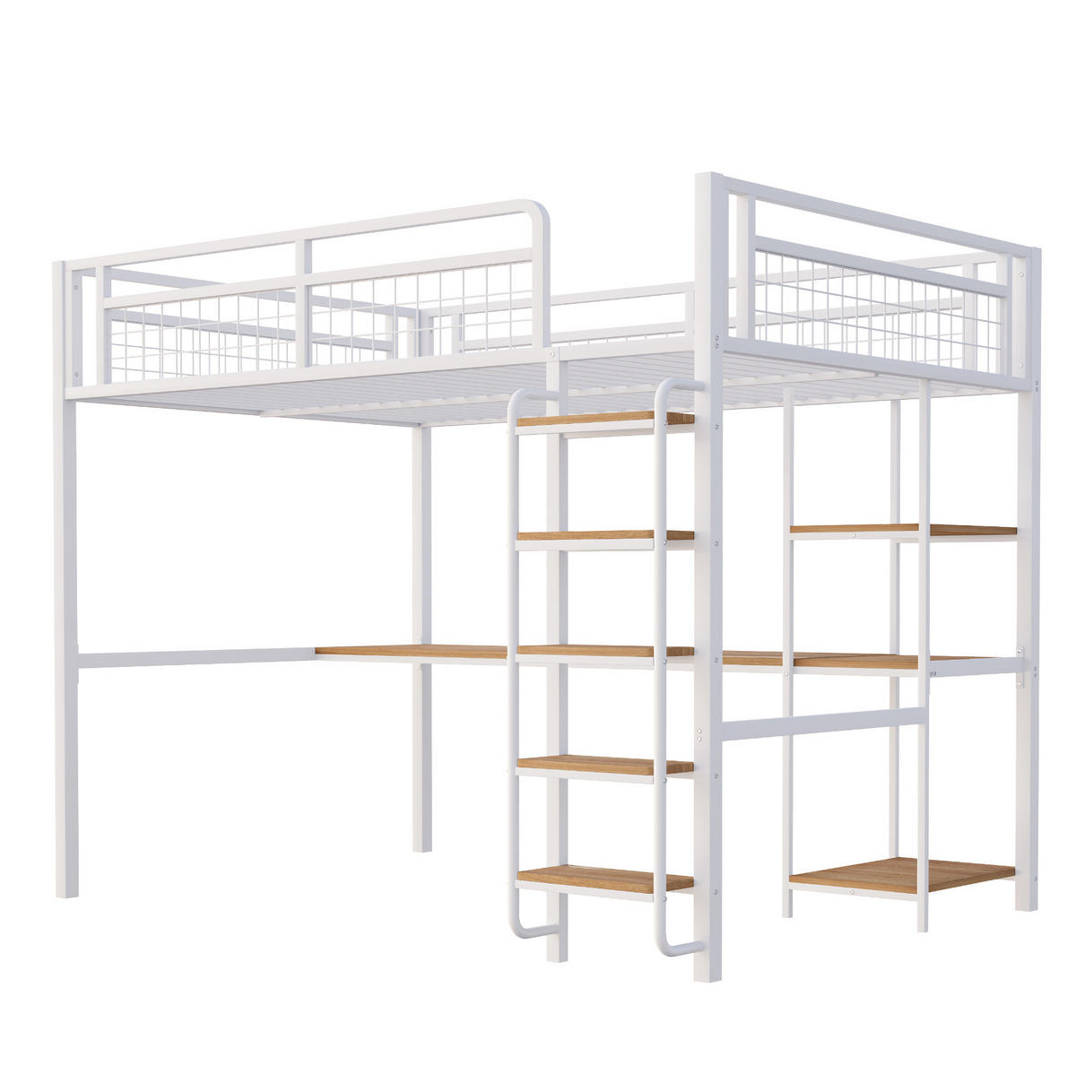 HOCHBETT aus Metall und MDF 140x200 cm Weiß mit Tisch, Regalen und Sicherheitsleiter - Weiß, Metall (140/200cm) - IVMEU