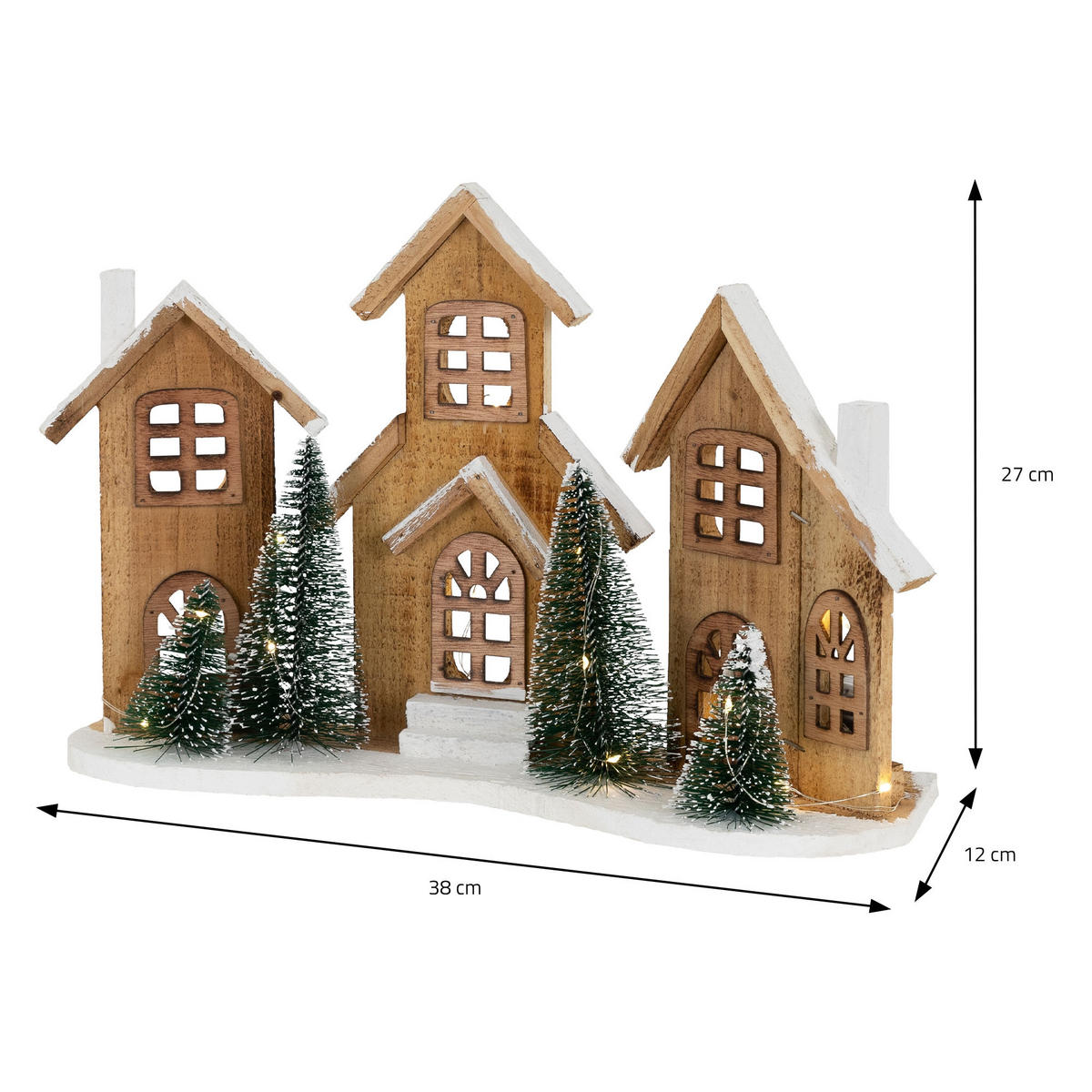 DEKOFIGUR Haus LED 38/27 cm - Beige, Holz (12/27/38cm) - Home Styling Collection