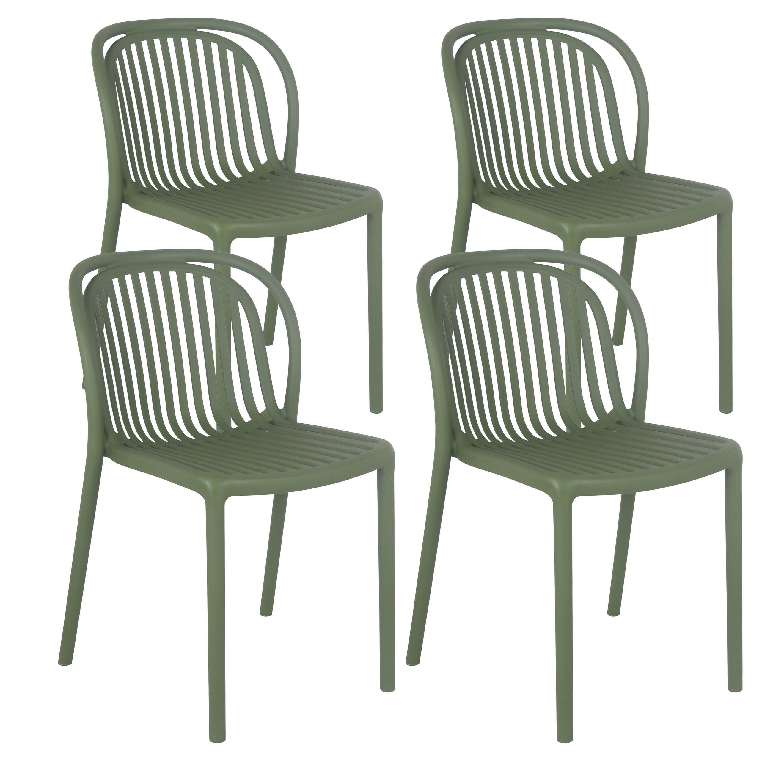 GARTENSTUHL 4-tlg., Olivgrünen - Grün, Kunststoff (58/49cm) - Oviala