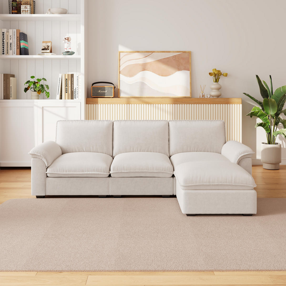 ECKSOFA DE-35030 modular mit Ottomane Beige - Beige, Textil (128/257cm) - ComfortXL